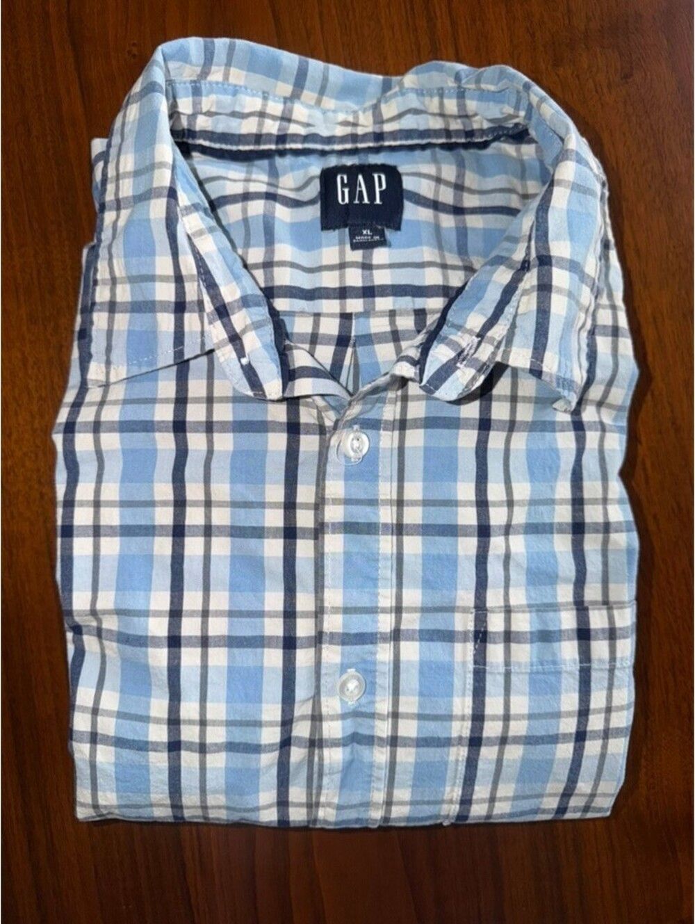 GAP Men's Blue & White Plaid Button-Down Long Sleeve Shirt - Size XL